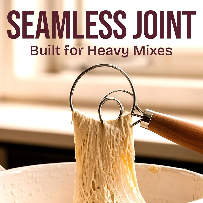 Superbaking Danish Dough Whisk - 12" Bread Whisk for Dough Mixing - Single Eye Design Sourdough Whisk - Sourdough Bread Baking Supplies - Bread Making Tools and Accessories - Ergonomic Wooden Handle - Image 2